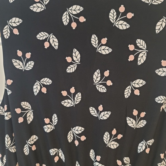 Anne Klein Dress Women 12 Black Pink Cherries Fit Flare Elastic Waist Feminine - Picture 6 of 11